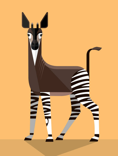 Το ασυνήθιστο ζώο okapi είναι μέλος της οικογένειας καμηλοπάρδαλη, αλλά μοιάζει με ένα άλογο και μια ζέβρα, στυλιζαρισμένη εικόνα, διανυσματική απεικόνιση - Διάνυσμα, εικόνα