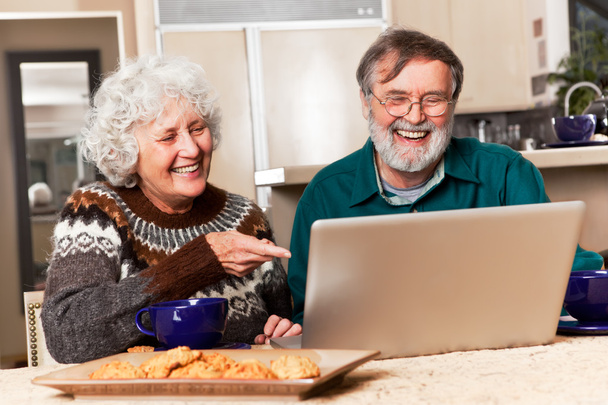 コンピューターを使用して年配のカップル - 写真・画像