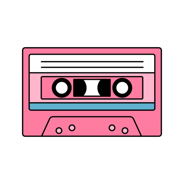 Hand drawn cartoon audio tape on white background. Retro audio cassette. Vector icon illustration. - Вектор,изображение