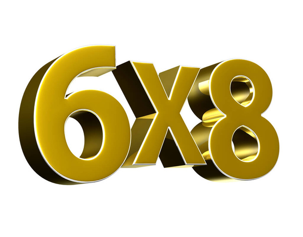 Número 6x8 Ilustración Gold 3D sobre fondo blanco con ruta de recorte. Signos que indican el número de productos. Enseñanza para niños de primaria. - Foto, imagen
