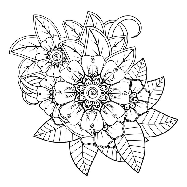 Flowers in black and white. Doodle art for coloring book. Circular pattern in form of mandala for Henna  Mehndi  tattoo  decoration. - ベクター画像