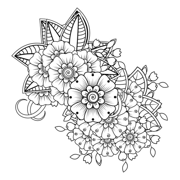 Flowers in black and white. Doodle art for coloring book. Circular pattern in form of mandala for Henna  Mehndi  tattoo  decoration. - Vektor, Bild
