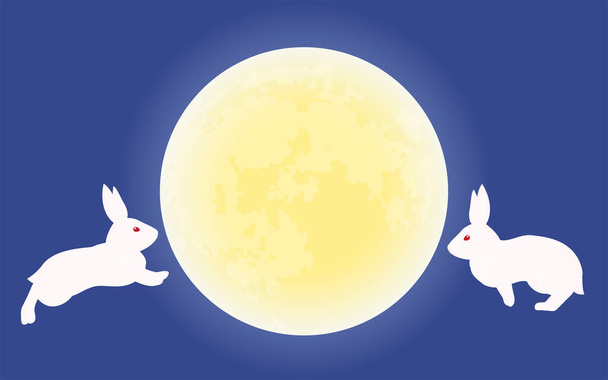 Oglądanie Księżyca, dwa króliki i pełnia księżyca. - Wektor, obraz