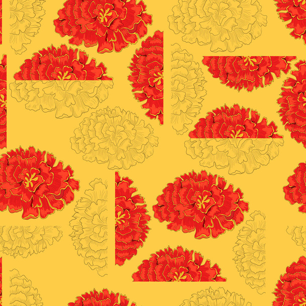Bright Marigold flowers on the yellow backdrop - Vector, Image