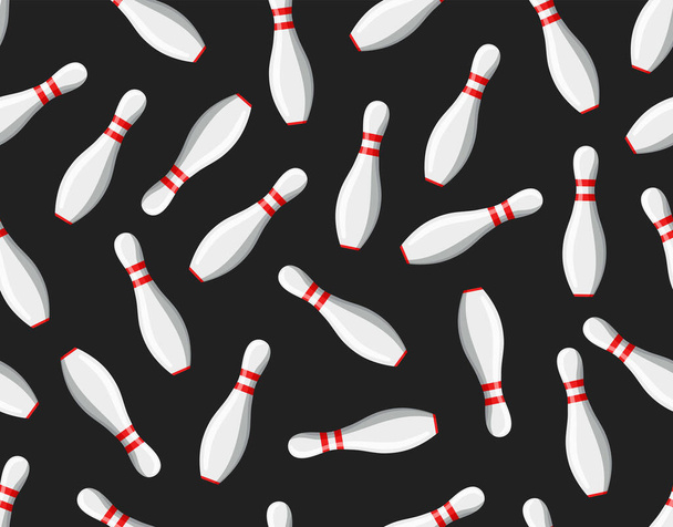 Bowling pins seamless pattern on black background.  - Vector, Imagen