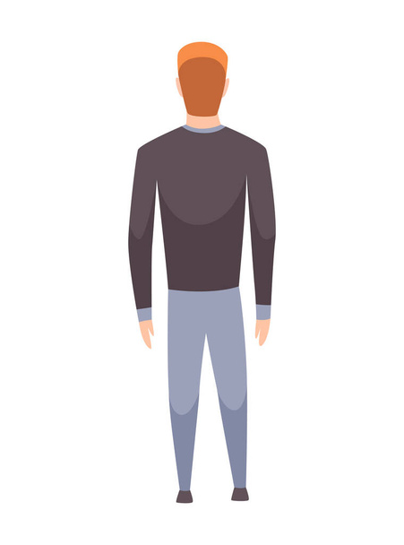 People character back view. Young human. Cartoon vector man standing illustration. Adult people from behind. Male character in casual outfit - Διάνυσμα, εικόνα