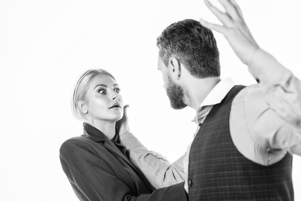 man use physical abuse to woman. family couple has problems in relationship. - 写真・画像