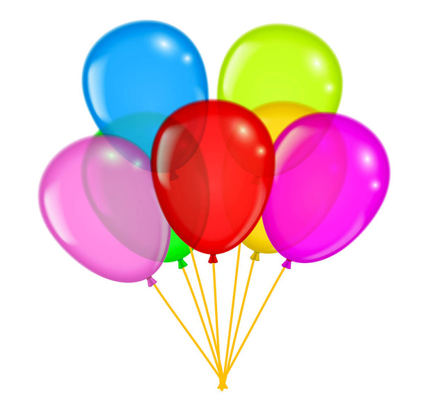 Gerçekçi aşk uçan balonları ya da çok renkli helyum balonları ya da parti için bir grup balon süslemesi. vektör içer - Vektör, Görsel