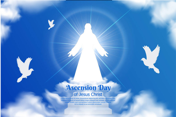 Celebration of ascension day design background vector with jesus christ and pigeon. - Vecteur, image