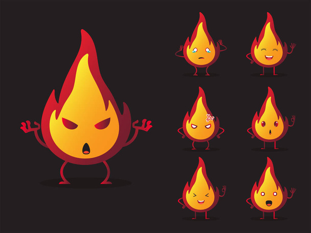 Collection of fire cartoon character design vector. - ベクター画像