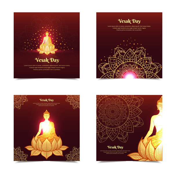 Collection of Vesak Day background with temple and Lord Buddha silhouette - Vector, afbeelding