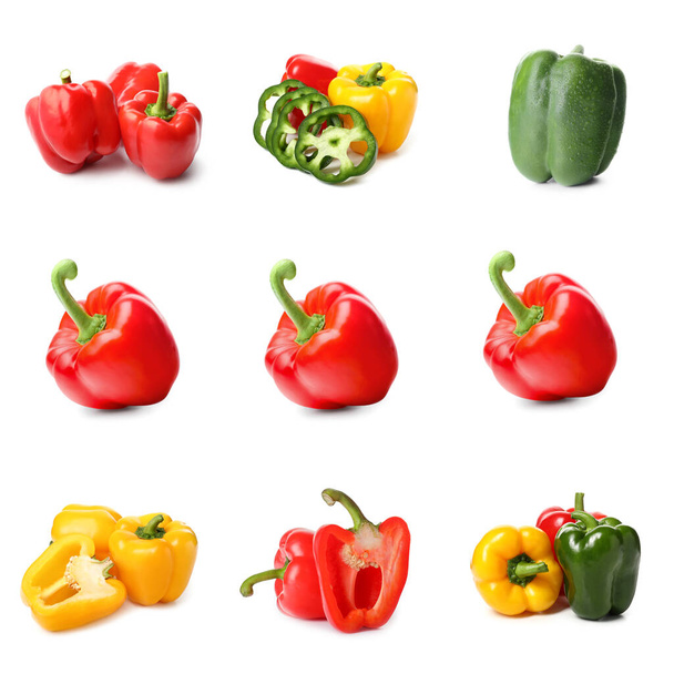Set of colorful bell pepper isolated on white - Foto, afbeelding