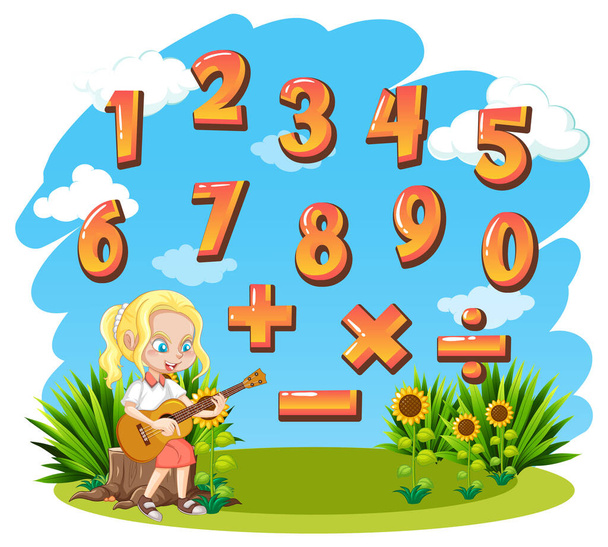 Contando los números 0 a 9 y símbolos matemáticos ilustración - Vector, Imagen