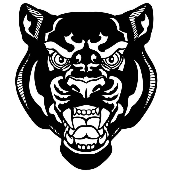 head of the panther. Aggressive black leopard. Front view tattoo style vector illustration - Vector, Image