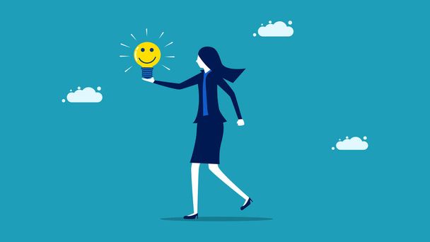Een zakenvrouw heeft een optimistische kijk op de wereld. emotionele intelligentie of het evenwicht tussen geluk en verdriet. vector - Vector, afbeelding
