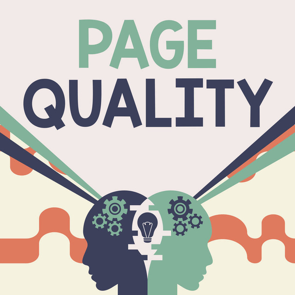 Writing displaying text Page Quality. Word Written on Effectiveness of a website in terms of appearance and function Minds Combining Ideas Creating Innovative Strategies Displaying Teamwork. - Foto, immagini