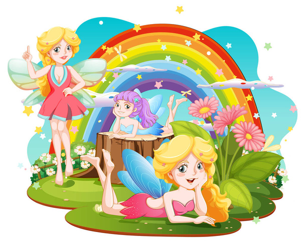 Isolated fantastic forests with beautiful fairies illustration - Vector, Image