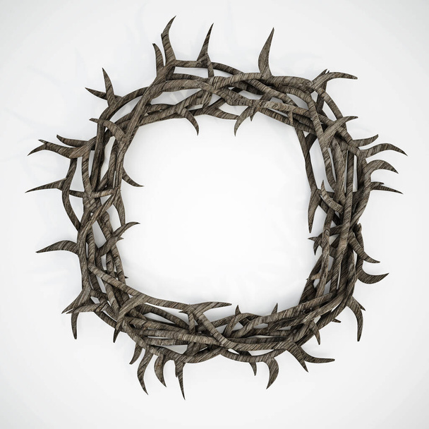 Crown of thorns isolated on white background. 3D illustration. - Photo, image