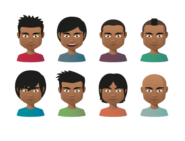 young indian men avatar set - Vector, Image