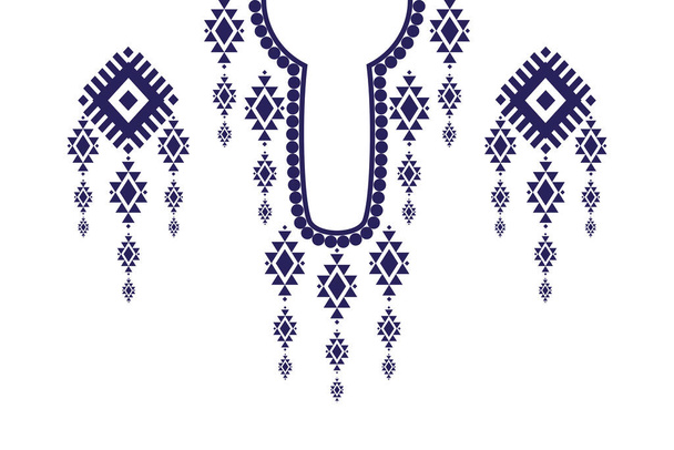 Beautiful bohemian neckline embroidery.geometric ethnic oriental pattern traditional.blue and white tone.Aztec style,abstract,vector,illustration.design for texture,fabric,fashion women wearing,print. - Vector, Image