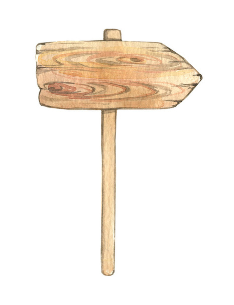 Μια ξύλινη πλάκα είναι βαμμένη με ακουαρέλα. Απομονωμένος δείκτης σε λευκό φόντο. Πίνακας κειμένου. - Φωτογραφία, εικόνα