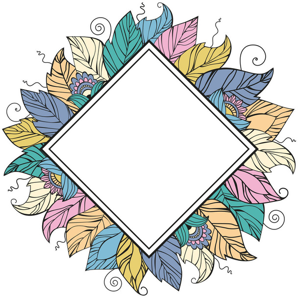 Floral frame for invitations, postcards for the wedding, birthday and other holidays. Floral frame. Colored abstract leaves and flowers. - Vector, Imagen
