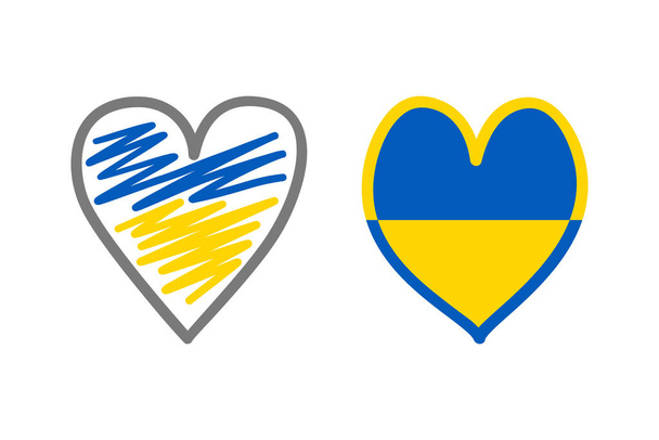 Flag of Ukraine. Different versions. Ukrainian flag in heart shapes on isolated background - Vettoriali, immagini