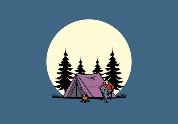 Relax in front of the tent illustration design - Vector, Image