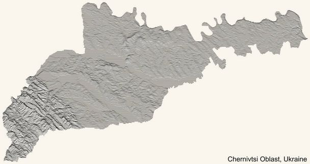 Topographic relief map of the Ukrainian administrative area  of CHERNIVTSI OBLAST, UKRAINE with black contour lines on vintage beige background - Vettoriali, immagini