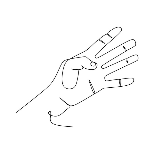 Number four Hand gesture language alphabet continuous line drawing design. Sign and symbol of hand gestures. Single continuous drawing line. Hand drawn style art doodle isolated on white background - Διάνυσμα, εικόνα