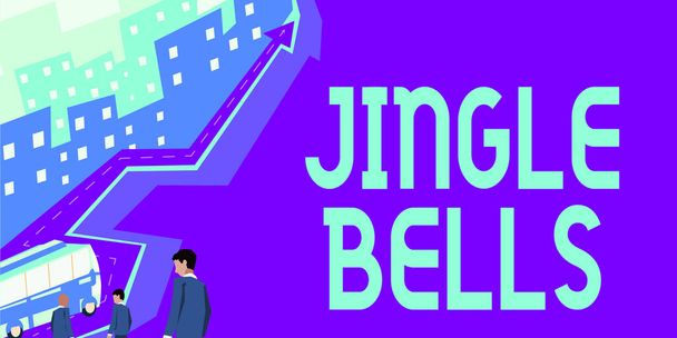 Text sign showing Jingle Bells. Internet Concept Most famous traditional Christmas song all over the world A group of businessmen riding a bus going toward success and growth. - Foto, Bild