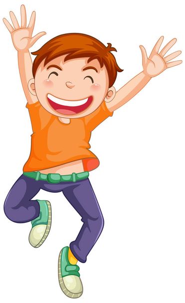Счастливый мальчик прыгает с мультяшного персонажа - Вектор,изображение
