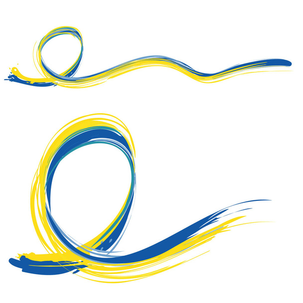 Acrilyc ręcznie rysowane ilustracji wstążki w niebieskim i żółtym narodowym ukraińskich kolorach, izolowane na białym tle. Popieram Ukrainę. - Wektor, obraz