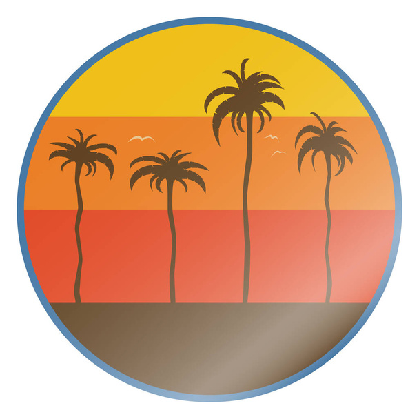glossy round retro sunset beach sticker - Wektor, obraz