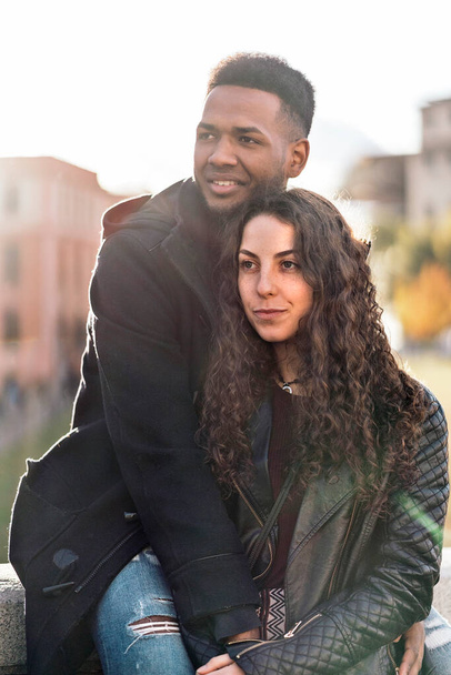 Happy Young Interracial Couple Smiling - Фото, изображение