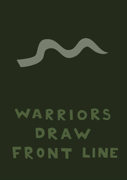 warriors draw front line lettering on dark green, defense concept  - Vector, Image