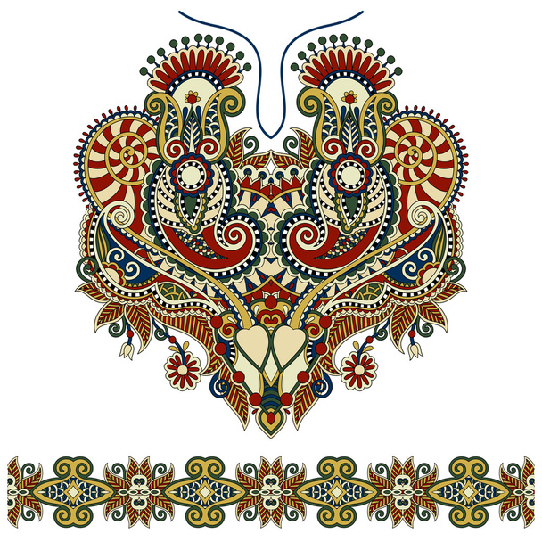 Neckline ornate floral paisley embroidery fashion design - Vector, Image