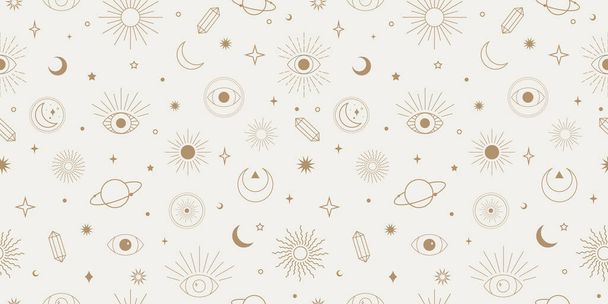 Mystieke esoterische vector patroon, naadloze achtergrond, astrologie wallpaper. - Vector, afbeelding