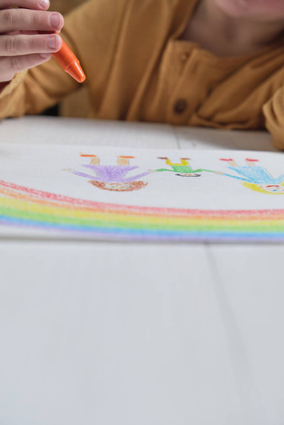 Crop child drawing LGBT family - Photo, Image