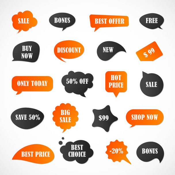 Vector stickers, price tag, banner, label. Coupon sale, offers and promotions vector template. Shop price tag, retail, commerce, business. Set of speech bubbles - Vektor, Bild