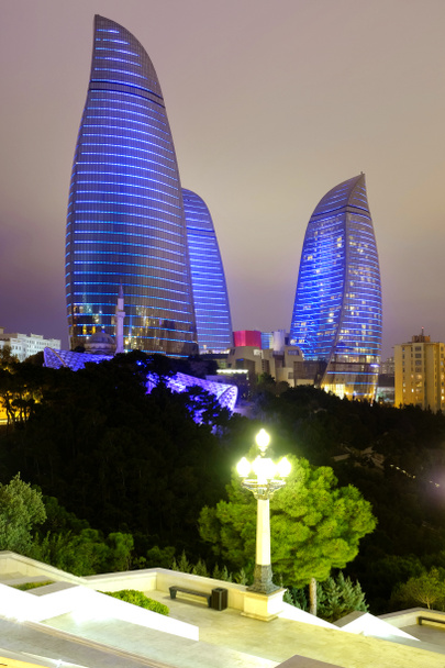 View of the Flame Towers from Dagustu Park, Baku, Azerbaijan - Фото, изображение