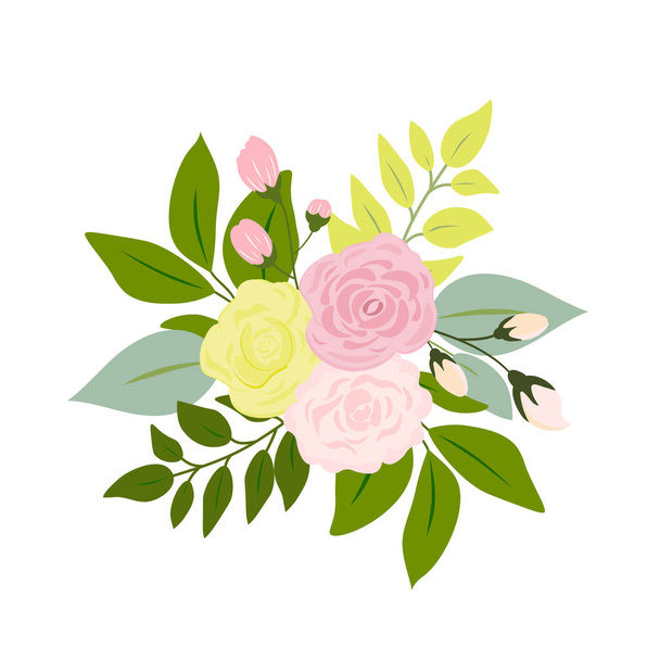 ピンクローズイエローグリーンの葉のウェディング招待状とフラワーポスター - ベクター画像