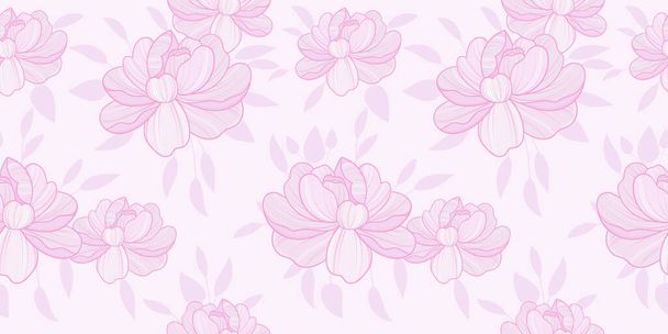 Pastel pink floral vector pattern, peony background, seamless repeat. - Vector, Imagen