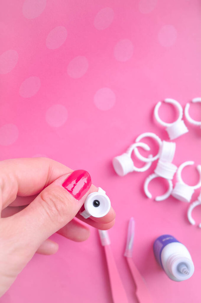 Eyelash Extension Ring Holder For drop of glue on finger for lashmakers - Photo, Image