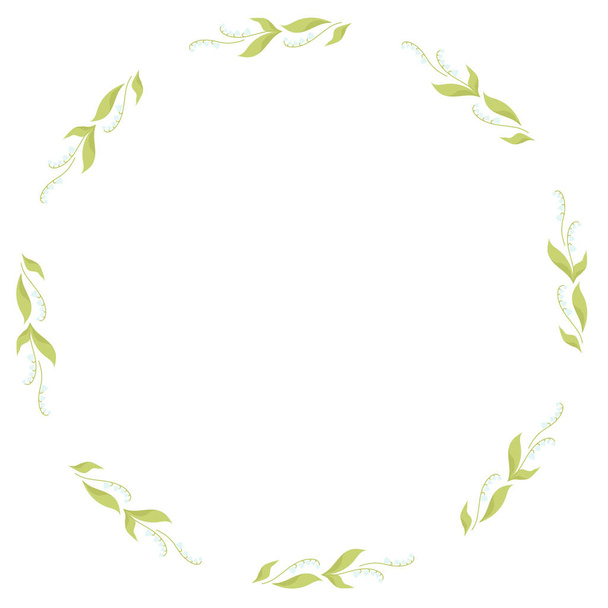 spring card Round frame with May lilies of the valley with leaves. Vector illustration. Spring card, decoration, napkin for design, postcards, decor and decoration, print - Vector, Imagen