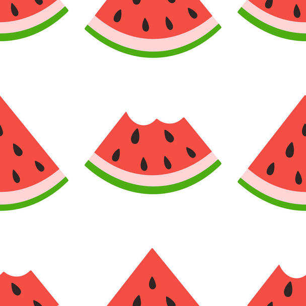 スイカスライスシームレスパターン。夏の果物とベリーの背景。布のデザインのためのベクトルイラスト,ギフト紙,ベビー服,織物,カード. - ベクター画像