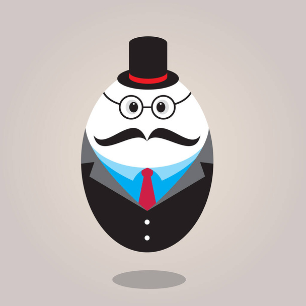 hipster cute egg with black hat, mustache, tie and glasses isolated on a brown background vector illustration. - Vector, Image