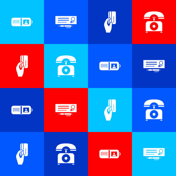 Set Wallet, Bank check and pen, Hand holding with credit card and Telephone icon. Vector. - Wektor, obraz