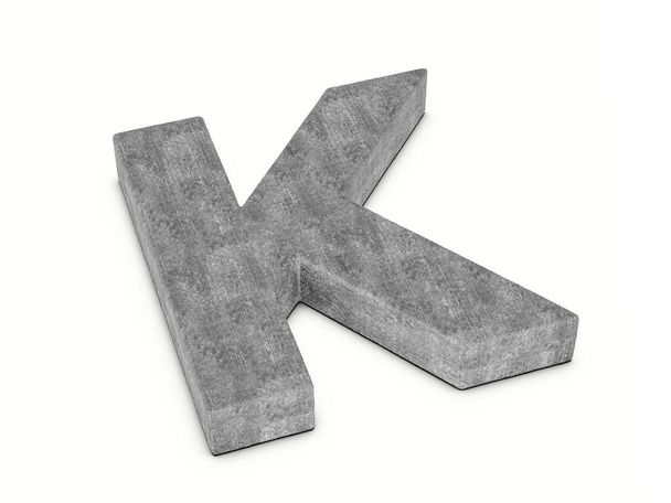 Concrete letter K on a white background. 3d illustration. - Foto, Imagen
