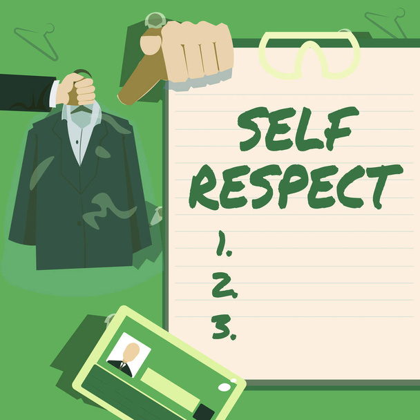 Inspiration showing sign Self Respect. Concept meaning Pride and confidence in oneself Stand up for yourself Hands Holding Uniform Showing New Open Career Opportunities. - Foto, Imagem